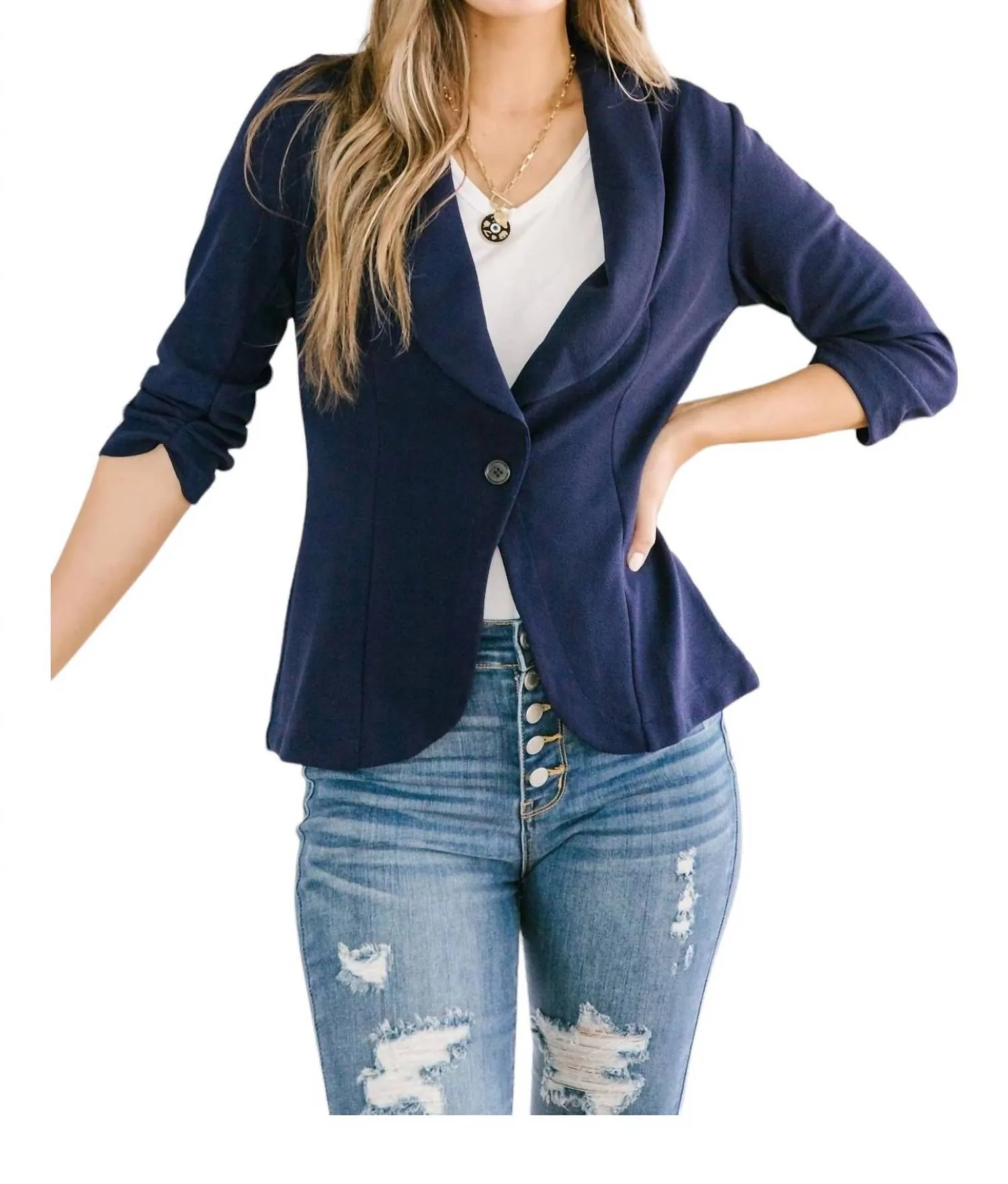 Acting Like A Lady Blazer In Navy / Blue