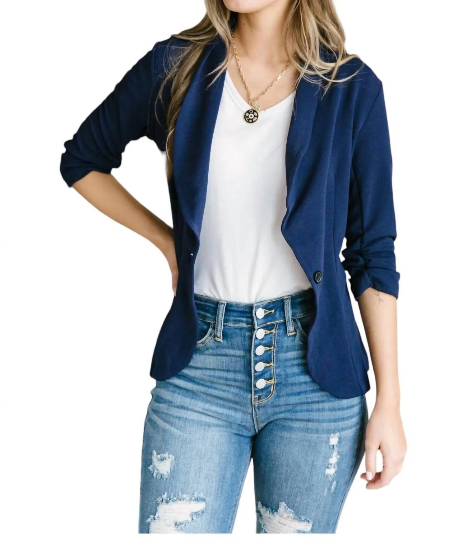 Acting Like A Lady Blazer In Navy / Blue