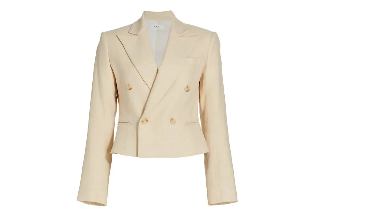 A.L.C. Women River Jacket Barely Linen Double-Breasted Blazer Beige