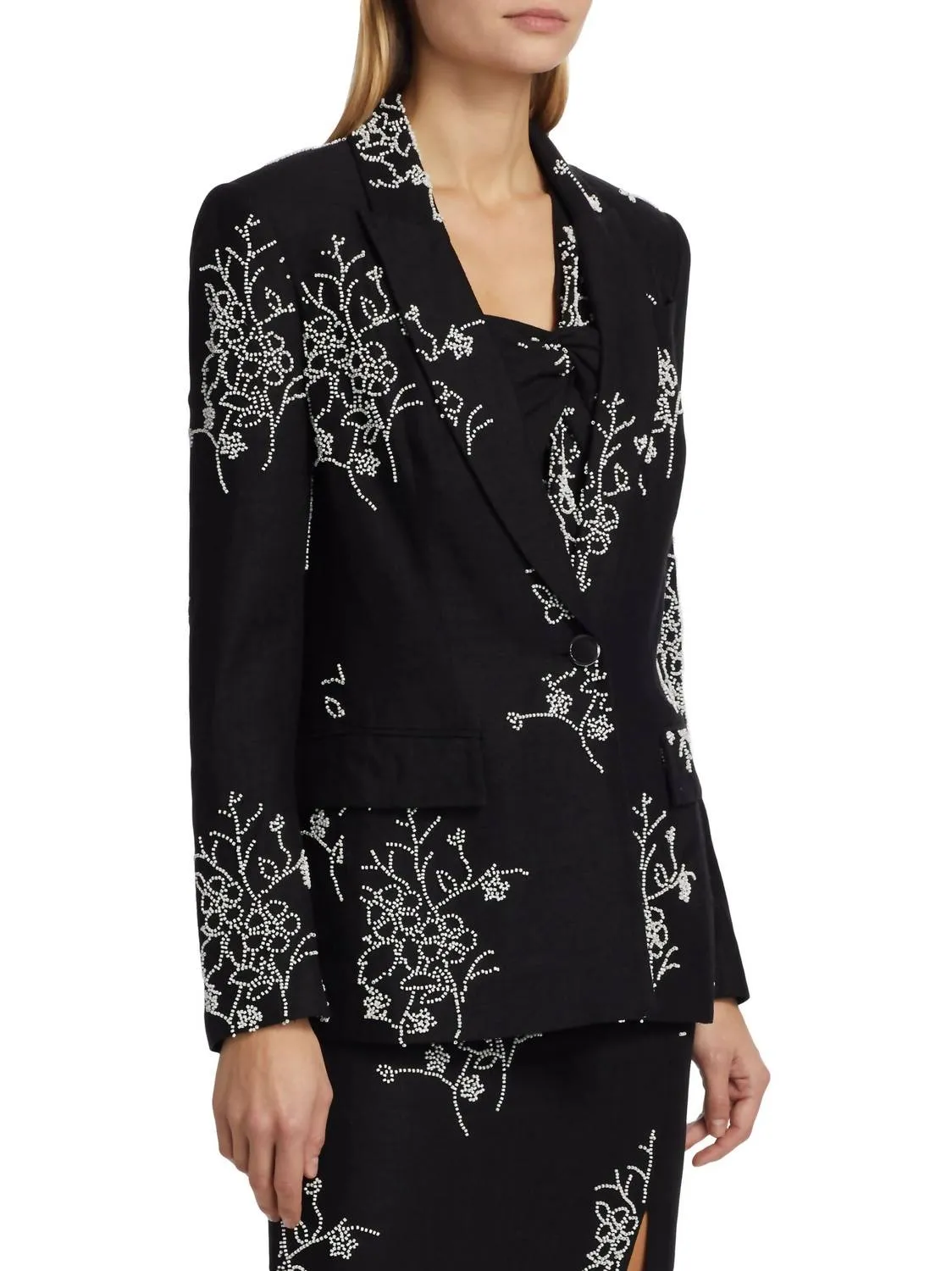 Alexa Beaded Embroidery Blazer In Black