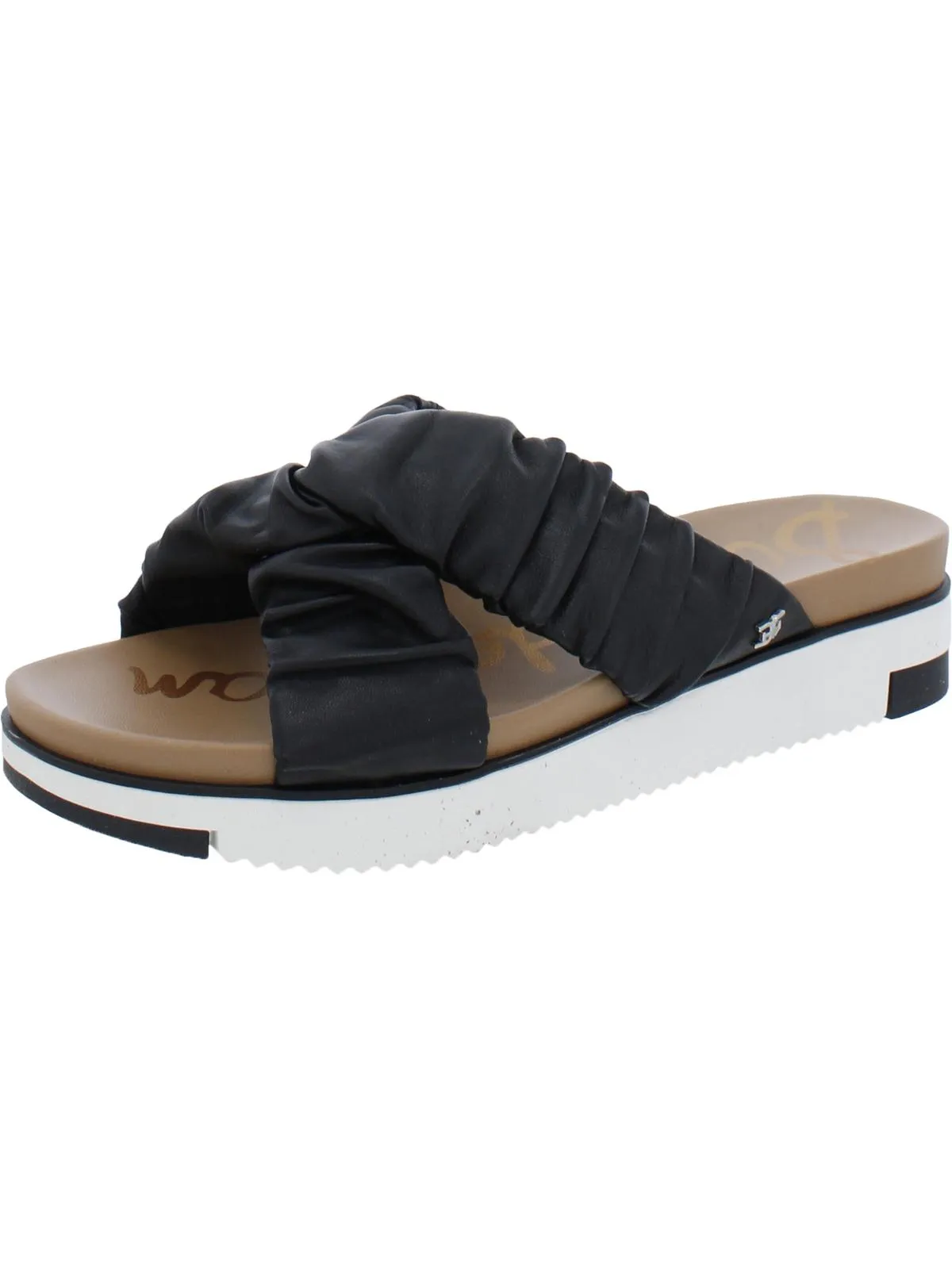 Aliana Womens Leather Wedge Slide Sandals