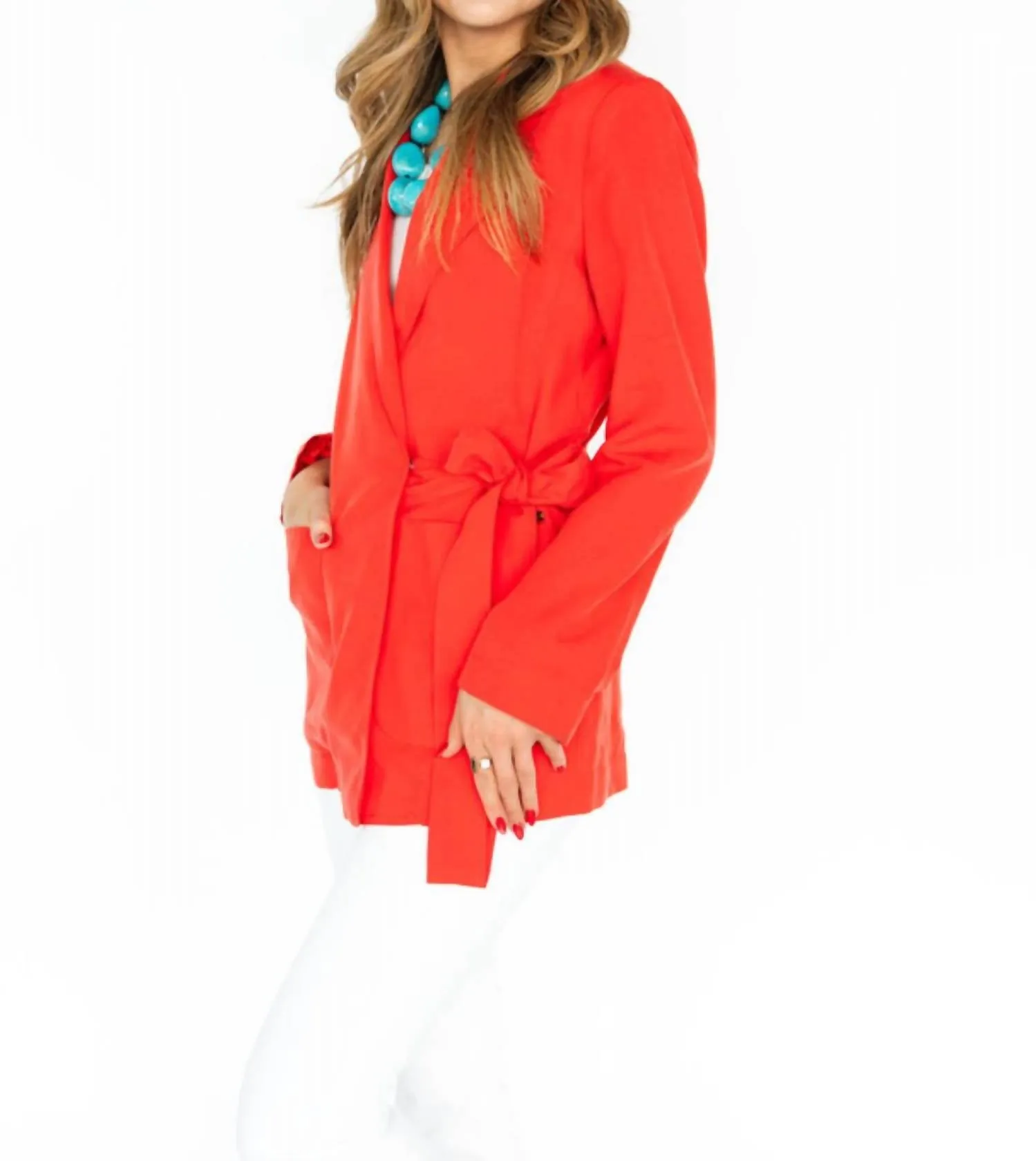 Belted Blazer In Amp Red