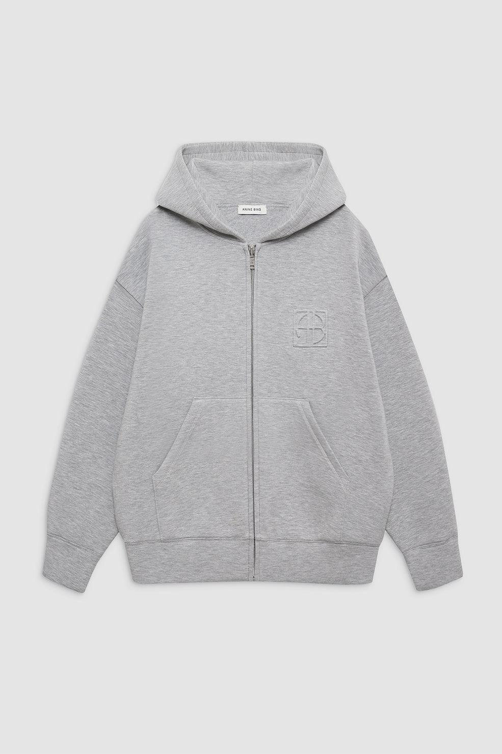 Bond Zip Up Hoodie Framed Monogram - Heather Grey