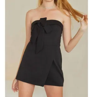 Bow Strapless Romper In Black