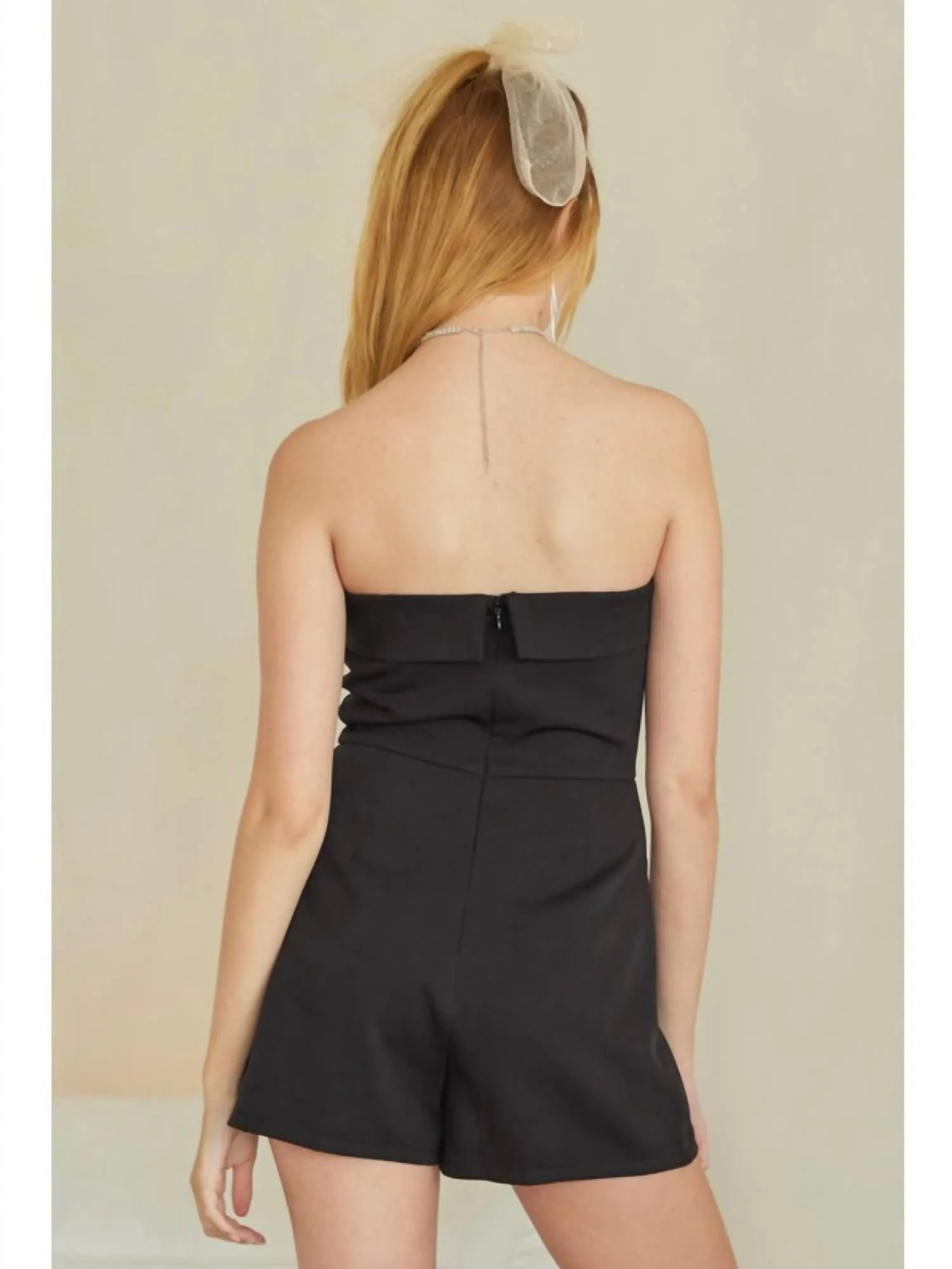 Bow Strapless Romper In Black