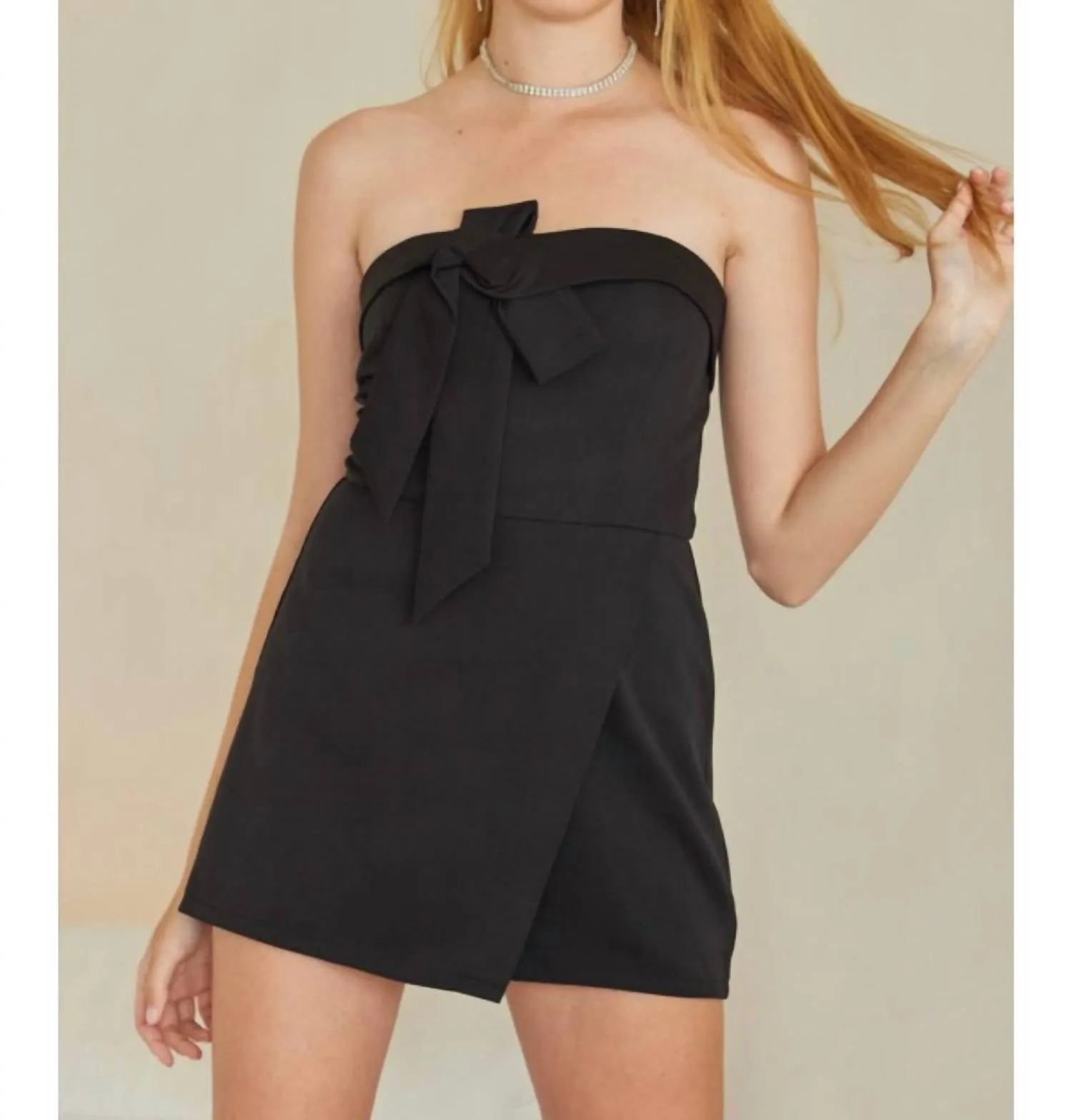 Bow Strapless Romper In Black