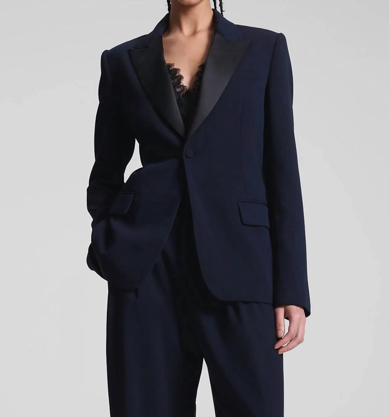 Brandon Tailored Tux Jacket In Evening Blue/black