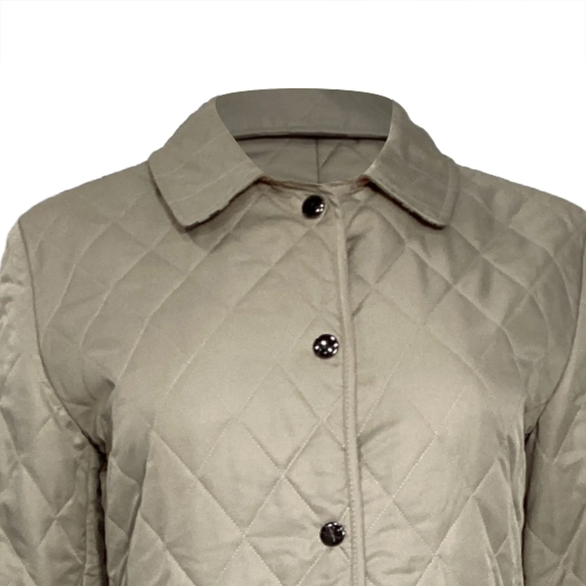 Burberry London Quilted Buttoned Down Jacket in Beige Polyester