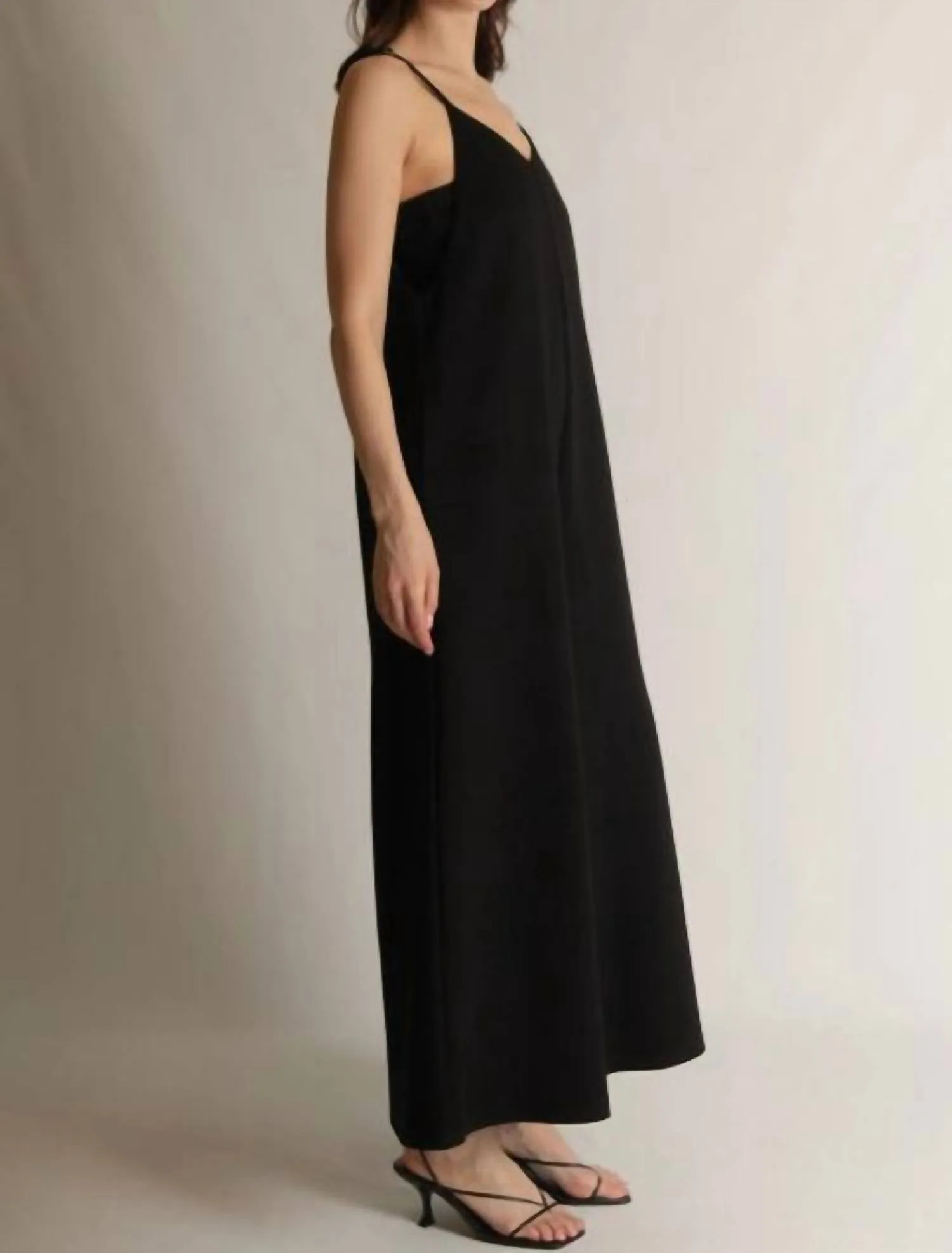 Buttermilk Collection V-Neck Wide Leg Jumpsuit In Black