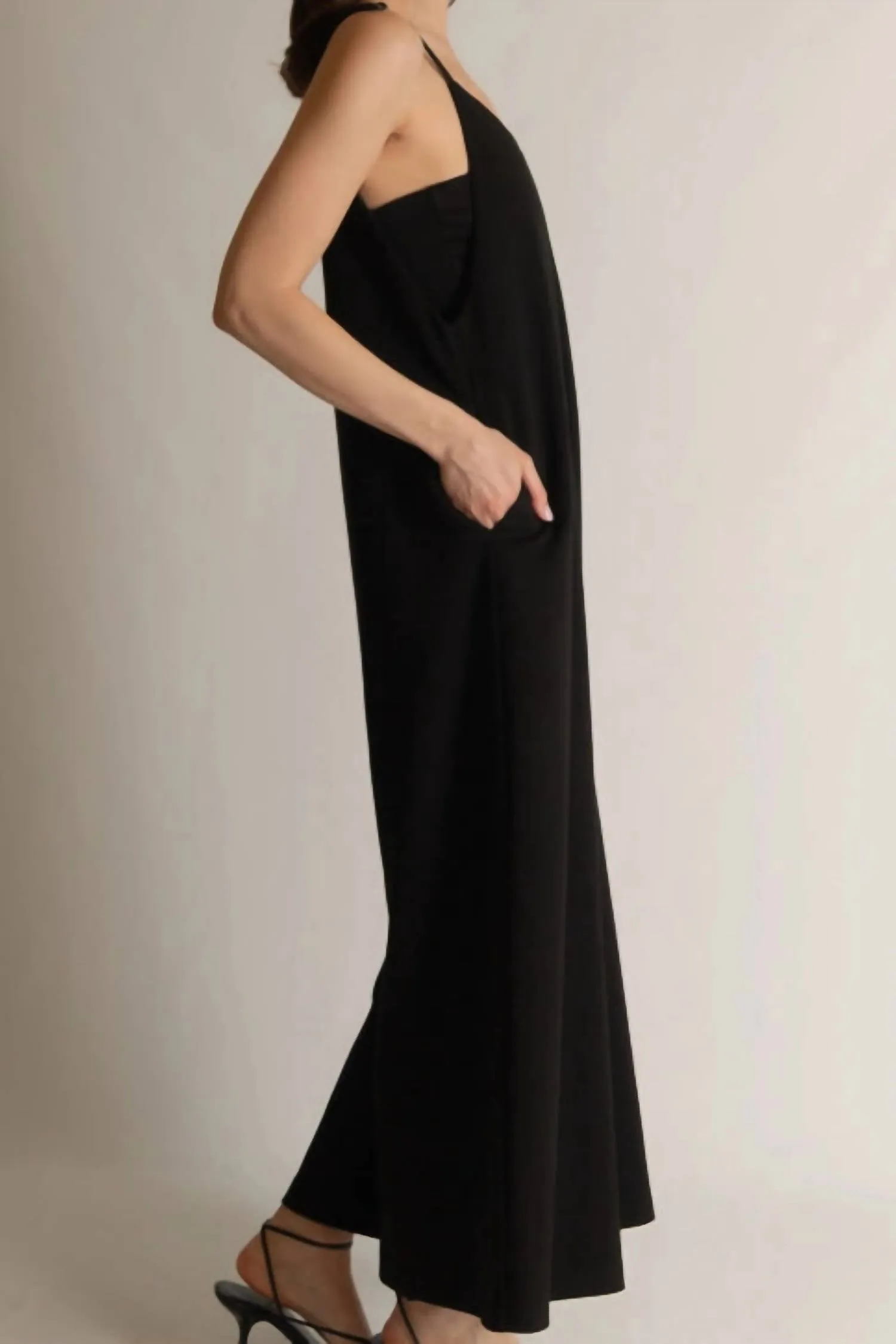 Buttermilk Collection V-Neck Wide Leg Jumpsuit In Black