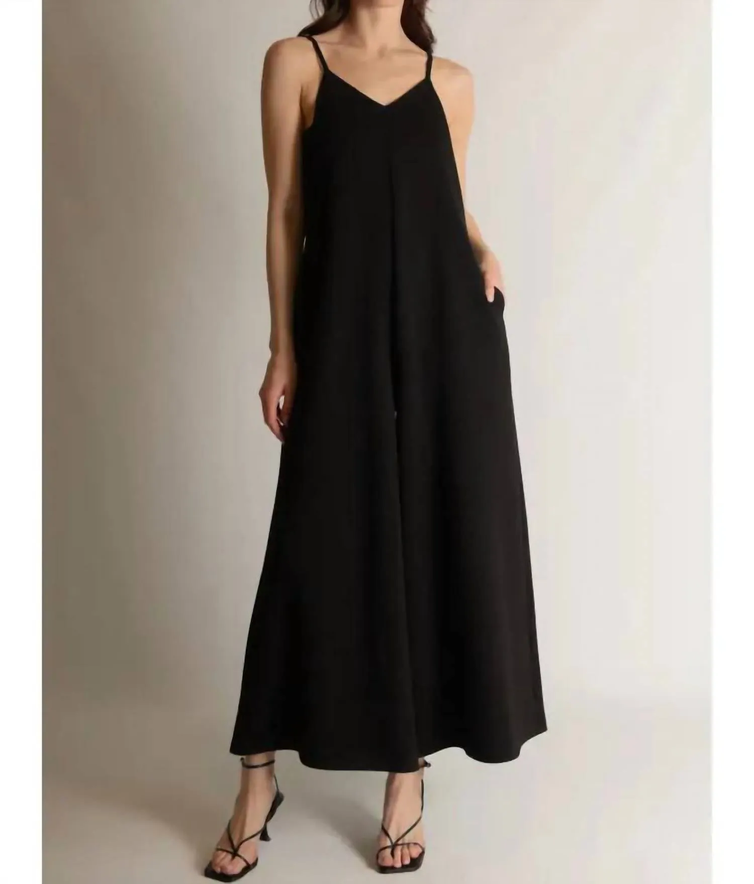 Buttermilk Collection V-Neck Wide Leg Jumpsuit In Black