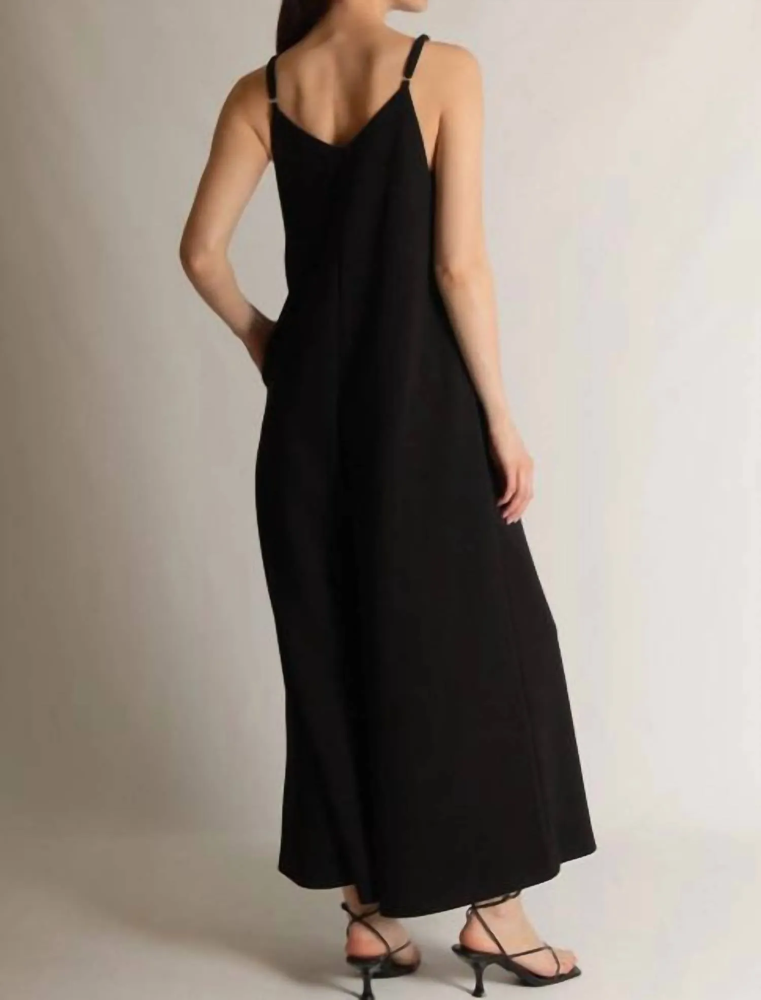 Buttermilk Collection V-Neck Wide Leg Jumpsuit In Black