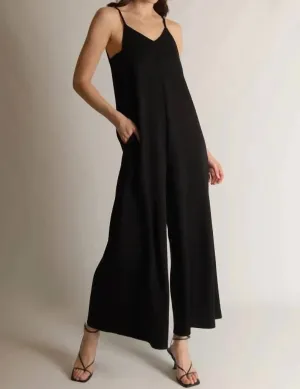 Buttermilk Collection V-Neck Wide Leg Jumpsuit In Black