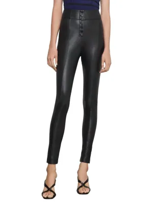 Button-Front Leather Legging In Black