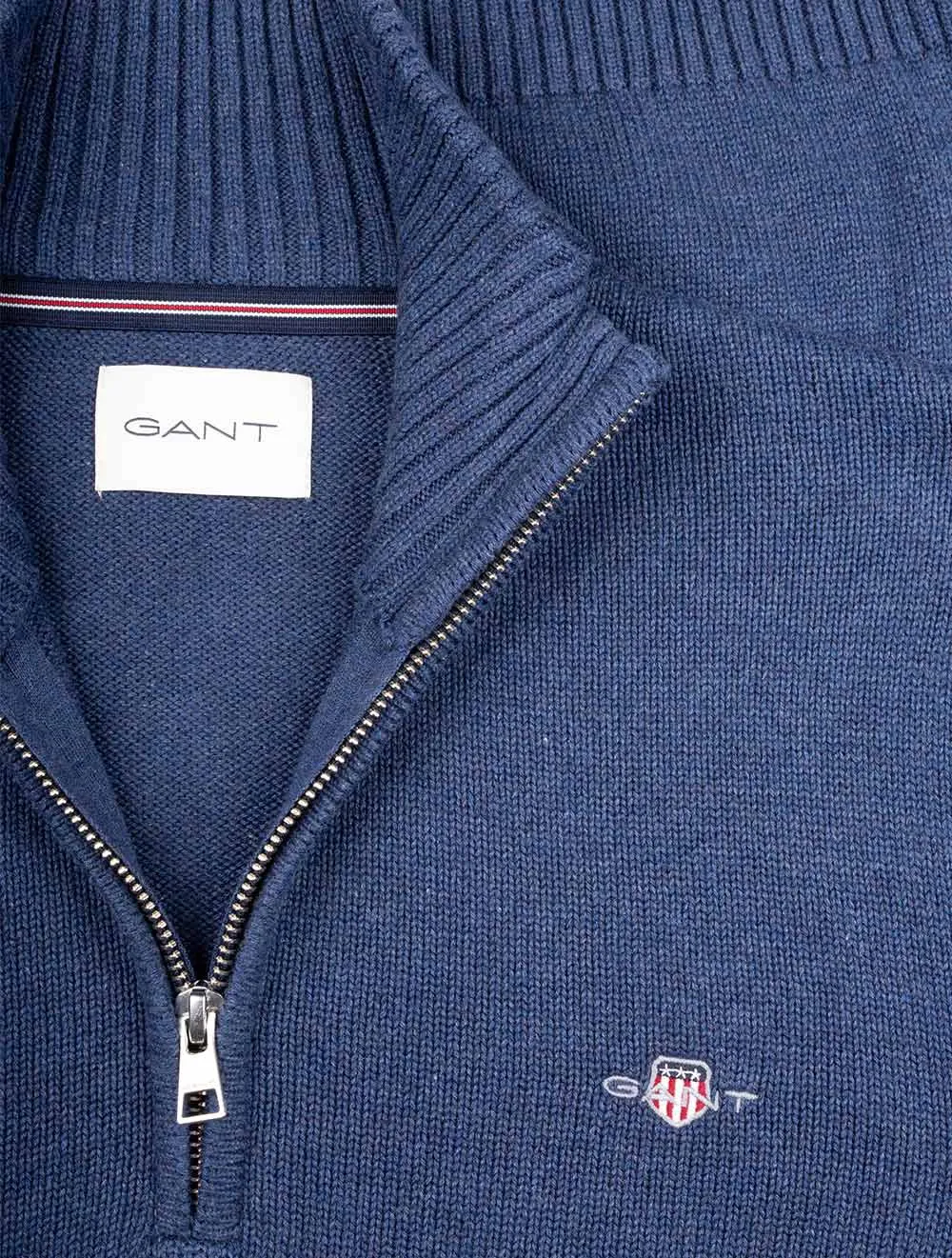 Casual Cotton Half Zip Marine Melange