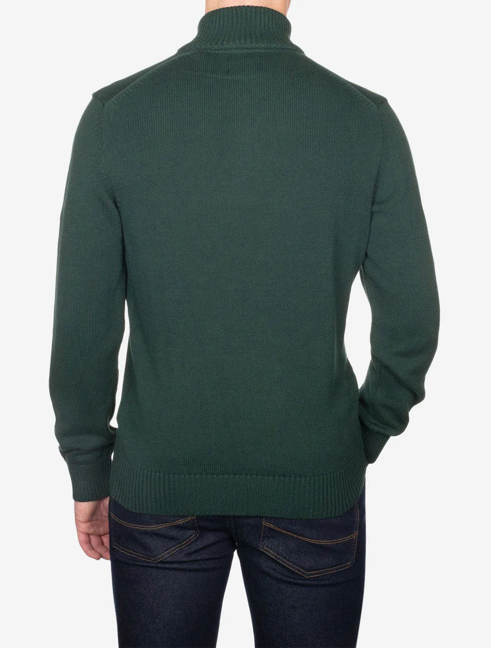 Casual Cotton Half Zip Tartan Green