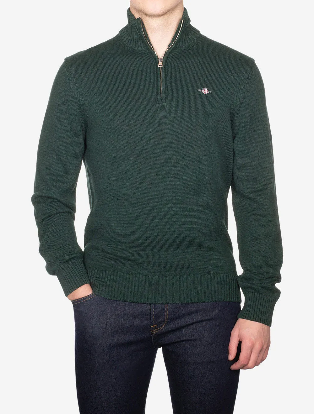Casual Cotton Half Zip Tartan Green