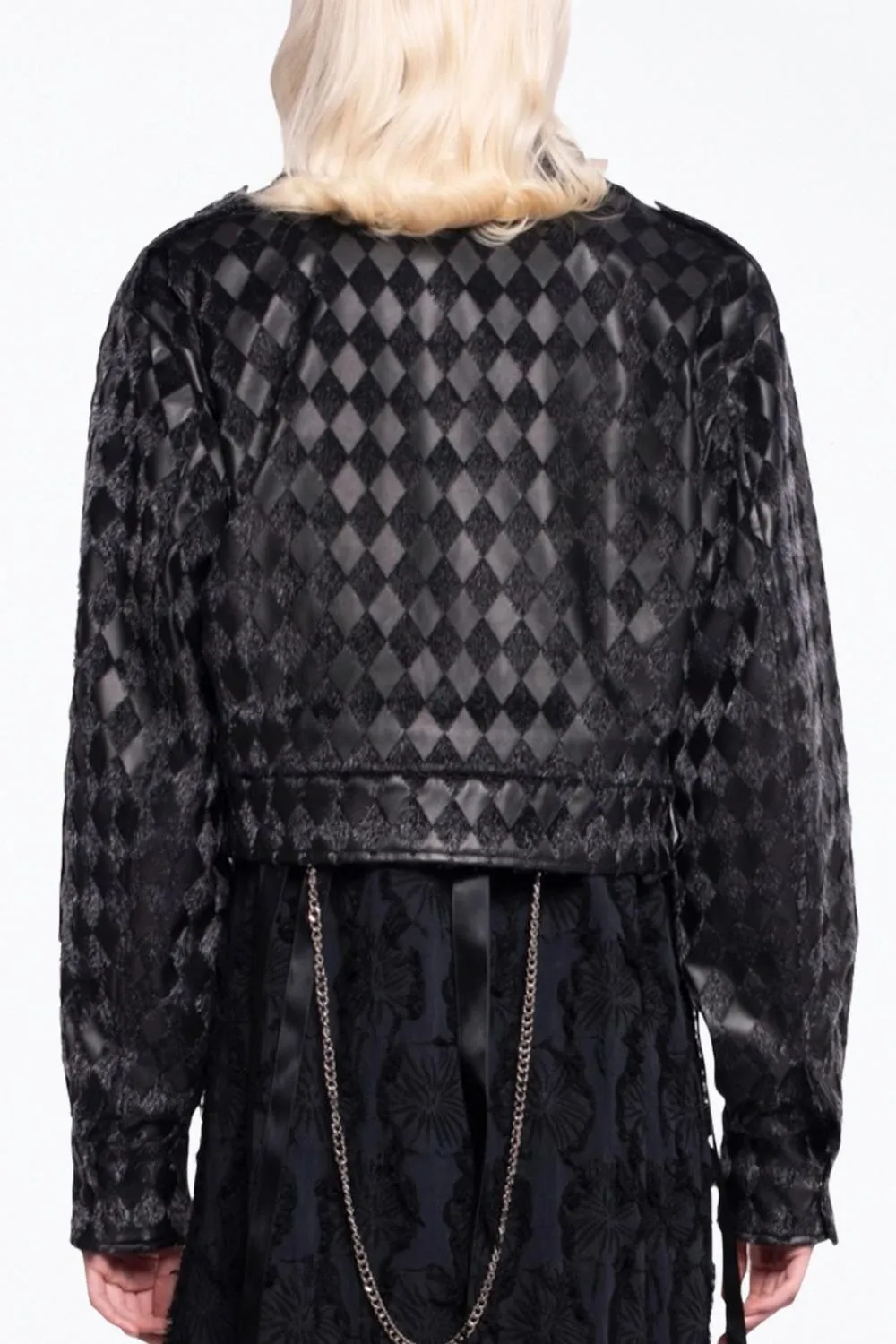 Checkmate Textured Vegan Leather Cropped Jacket In Black