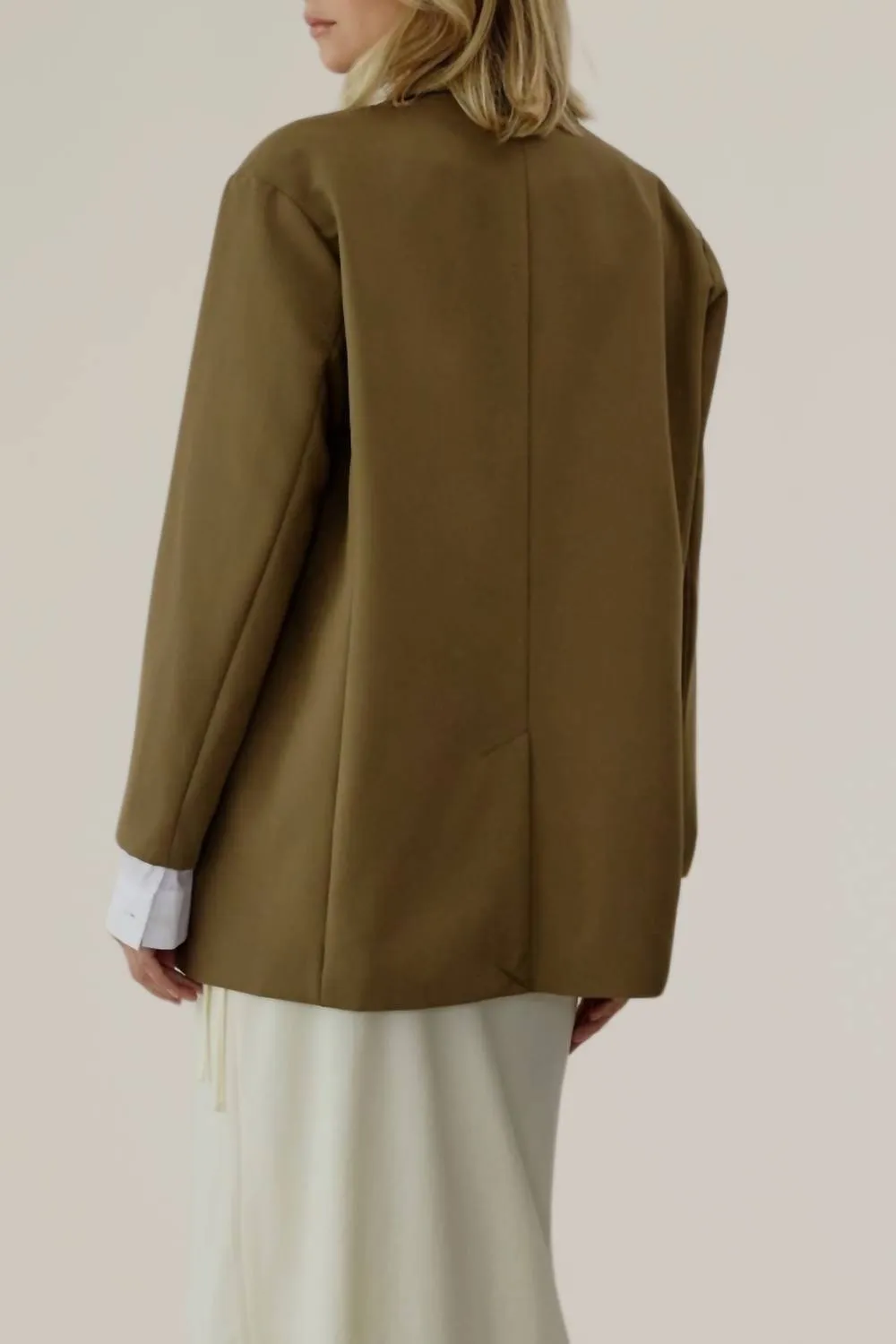 Classic Two Button Front Blazer With Contrasting Sleeve In Olive Brown