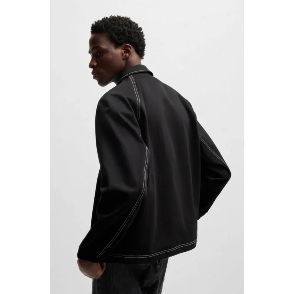 Cotton-twill jacket with chain-stitch logo