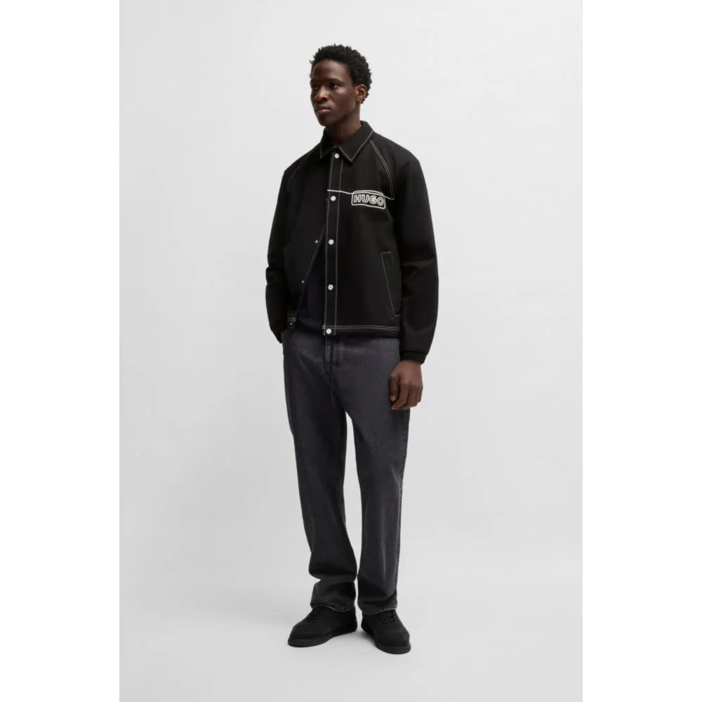 Cotton-twill jacket with chain-stitch logo