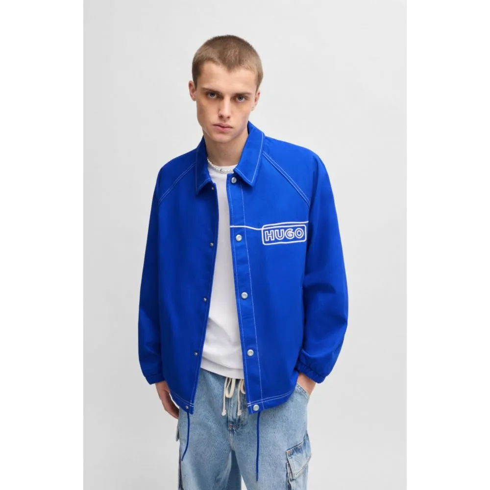 Cotton-twill jacket with chain-stitch logo