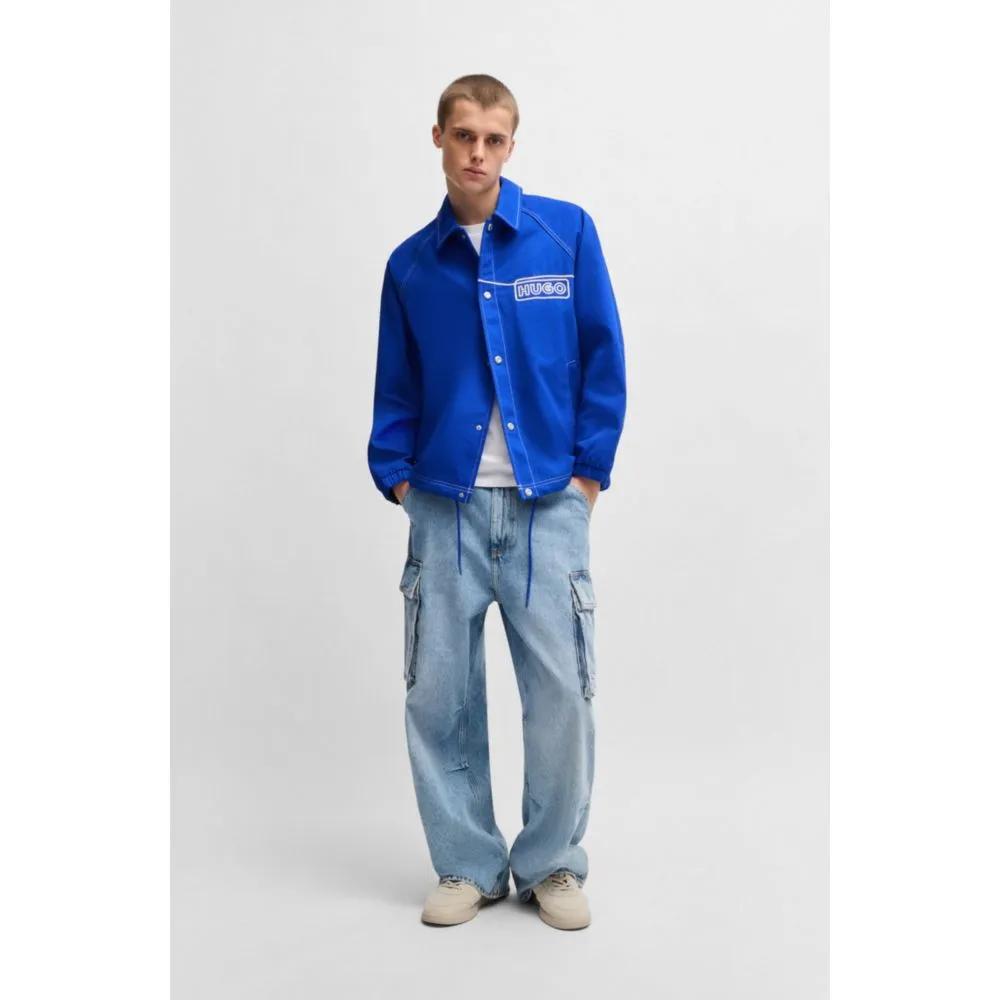 Cotton-twill jacket with chain-stitch logo