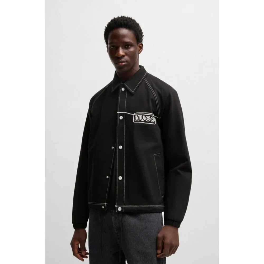 Cotton-twill jacket with chain-stitch logo