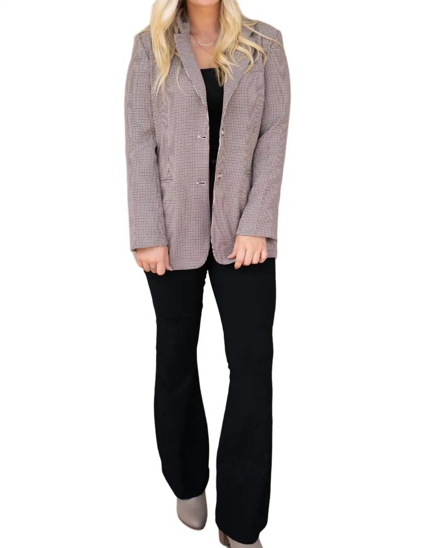 Cozy Plaid Blazer In Beige/black