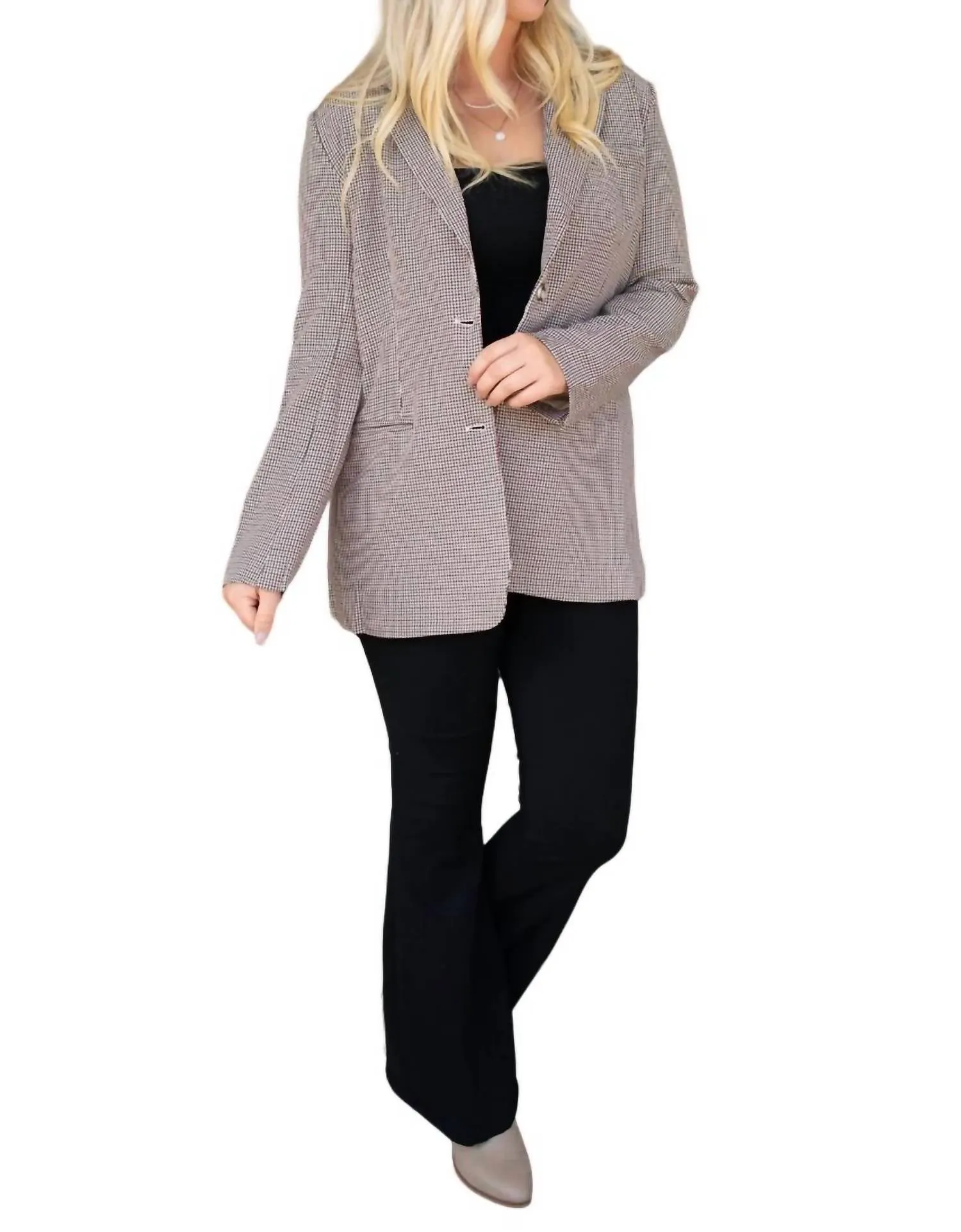 Cozy Plaid Blazer In Beige/black