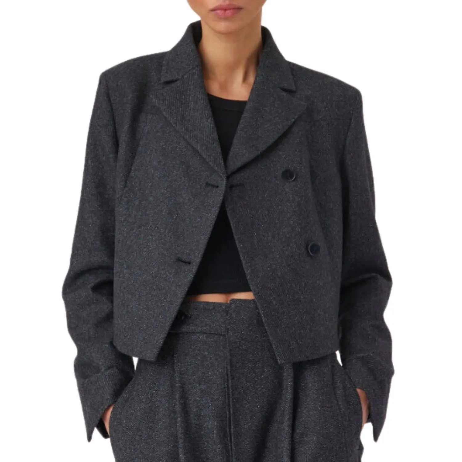 Cropped Blazer In Charcoal