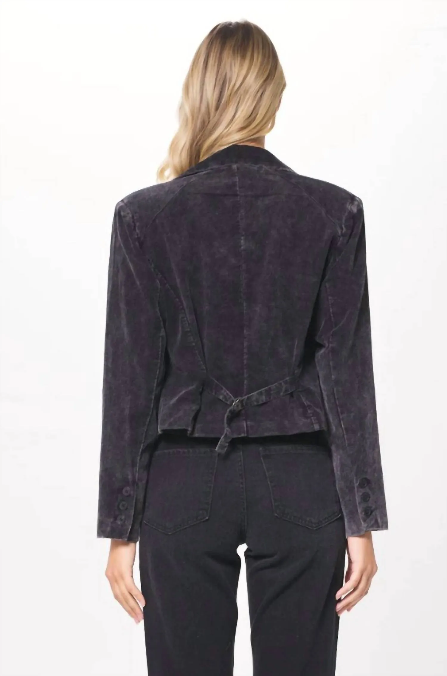 Cropped Cord Blazer W/ Cargo Pocket In Black