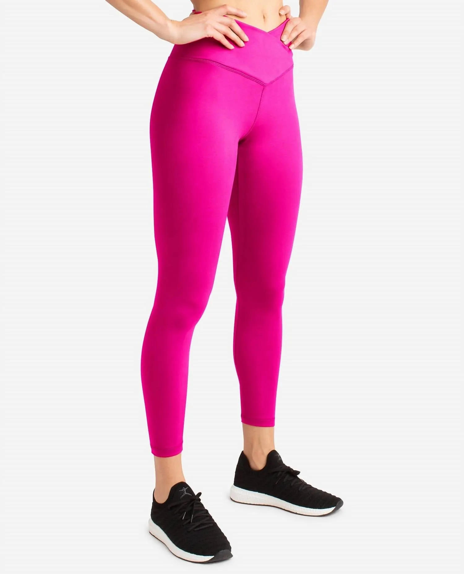 Crossover Waist 7/8 Leggings In Luminous Pink