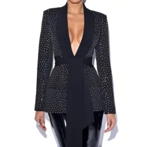 Crystal Embellished Blazer In Black