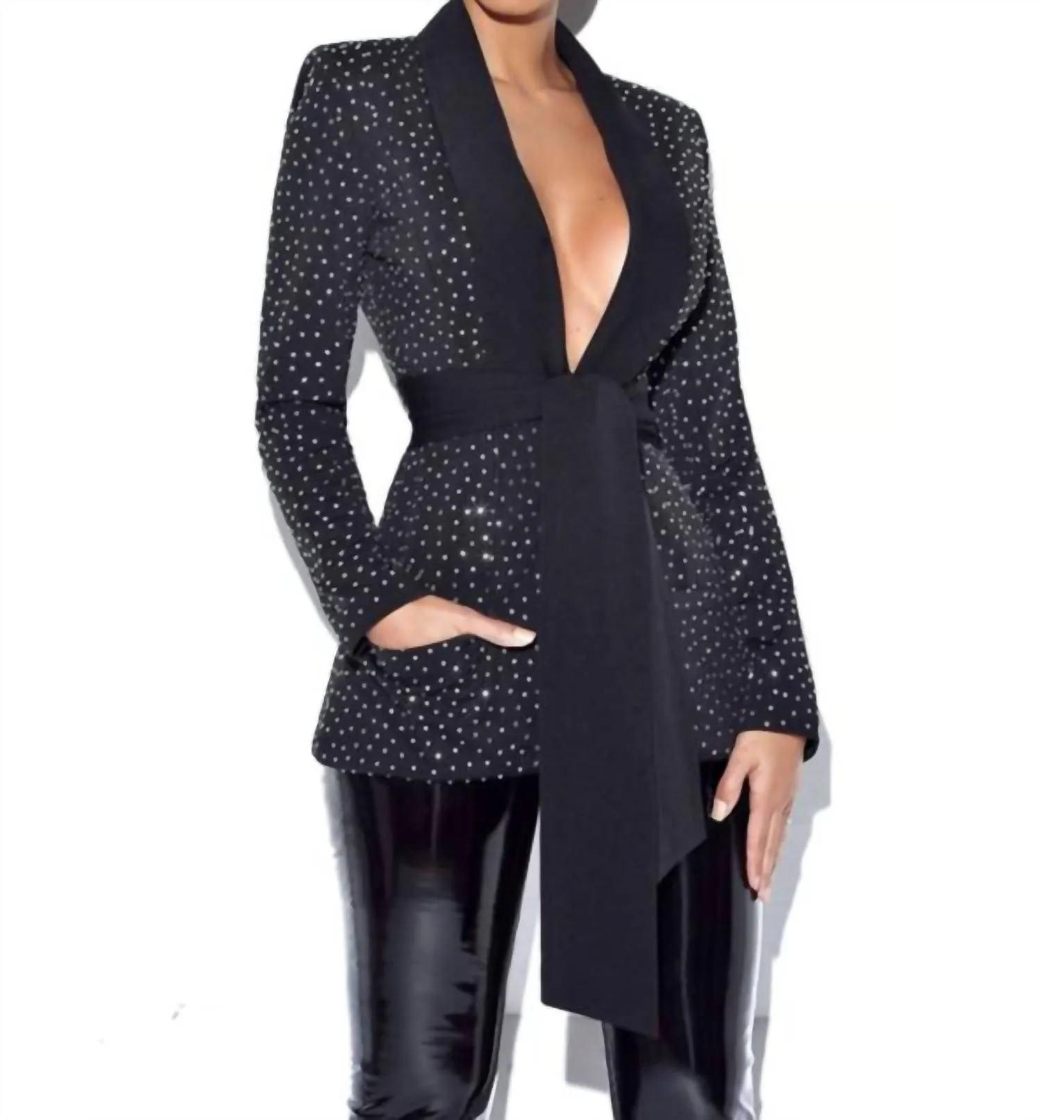 Crystal Embellished Blazer In Black
