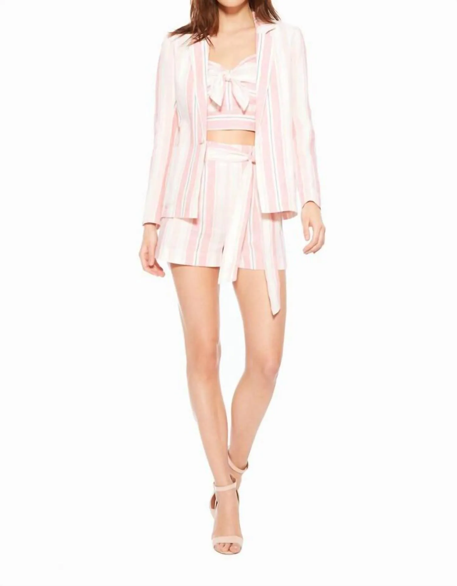 Daren Candy Striped Linen Blazer Jacket In Pink