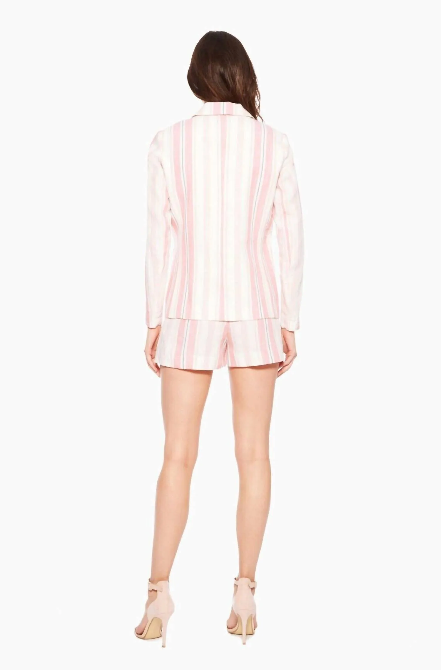 Daren Candy Striped Linen Blazer Jacket In Pink