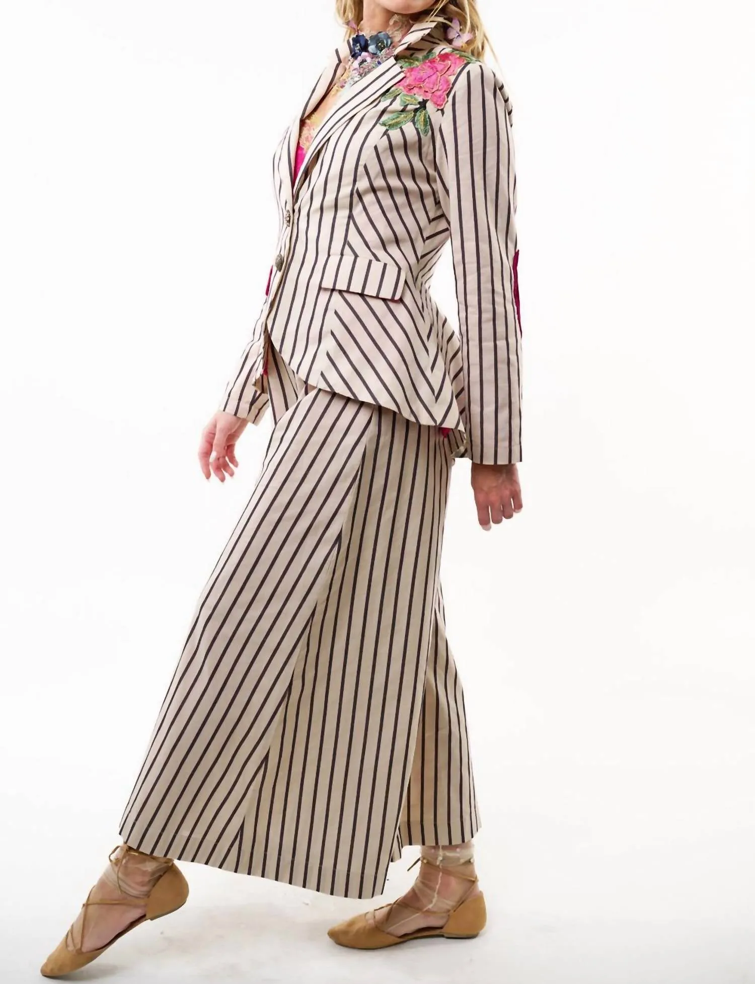 Derby Princess Blazer In Cream Stripes Combo