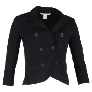 Diane von Furstenberg Double Breasted Button Blazer in Black Cotton