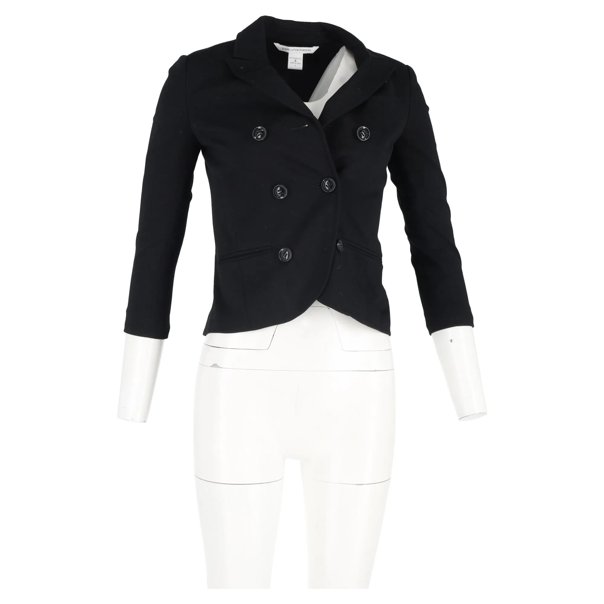 Diane von Furstenberg Double Breasted Button Blazer in Black Cotton