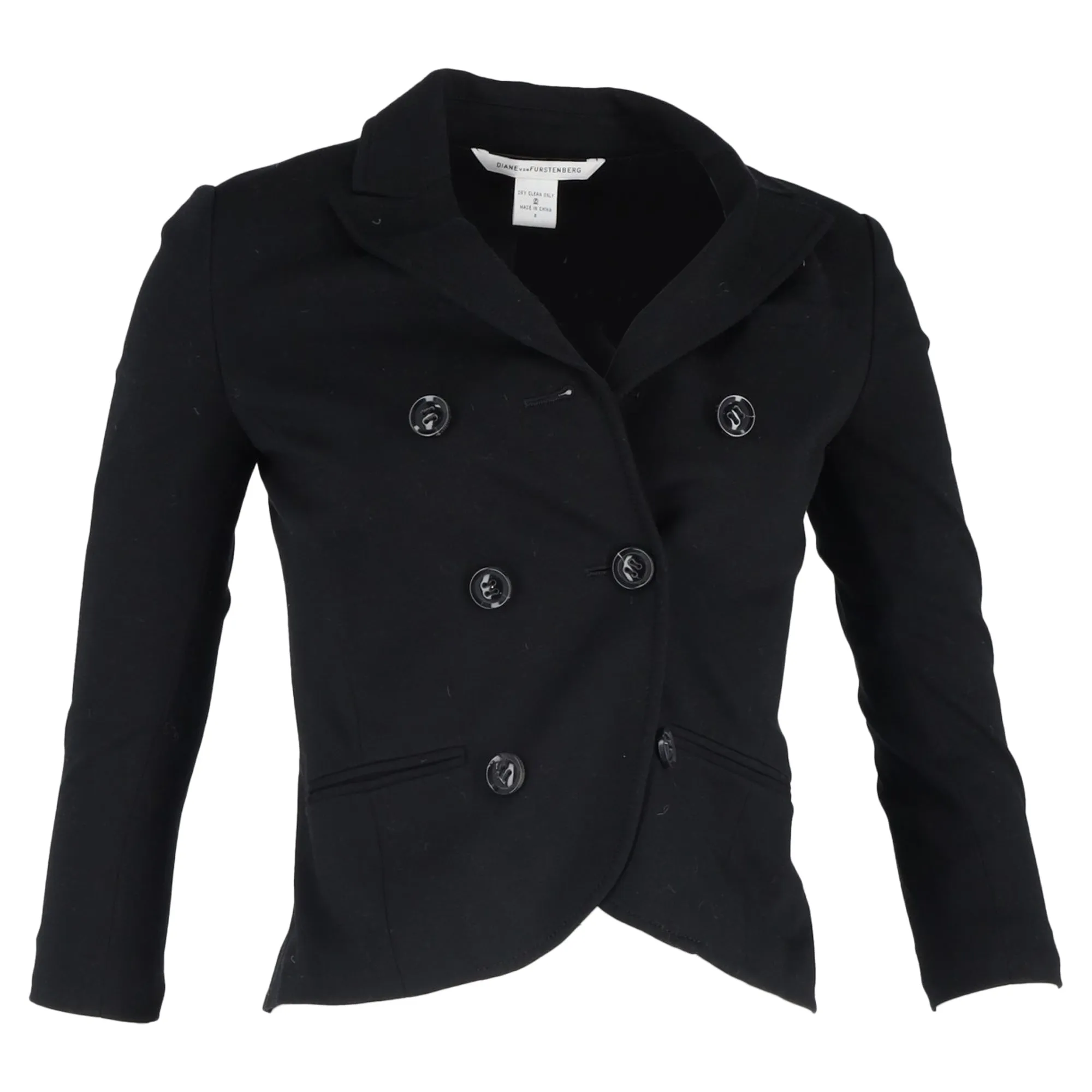 Diane von Furstenberg Double Breasted Button Blazer in Black Cotton