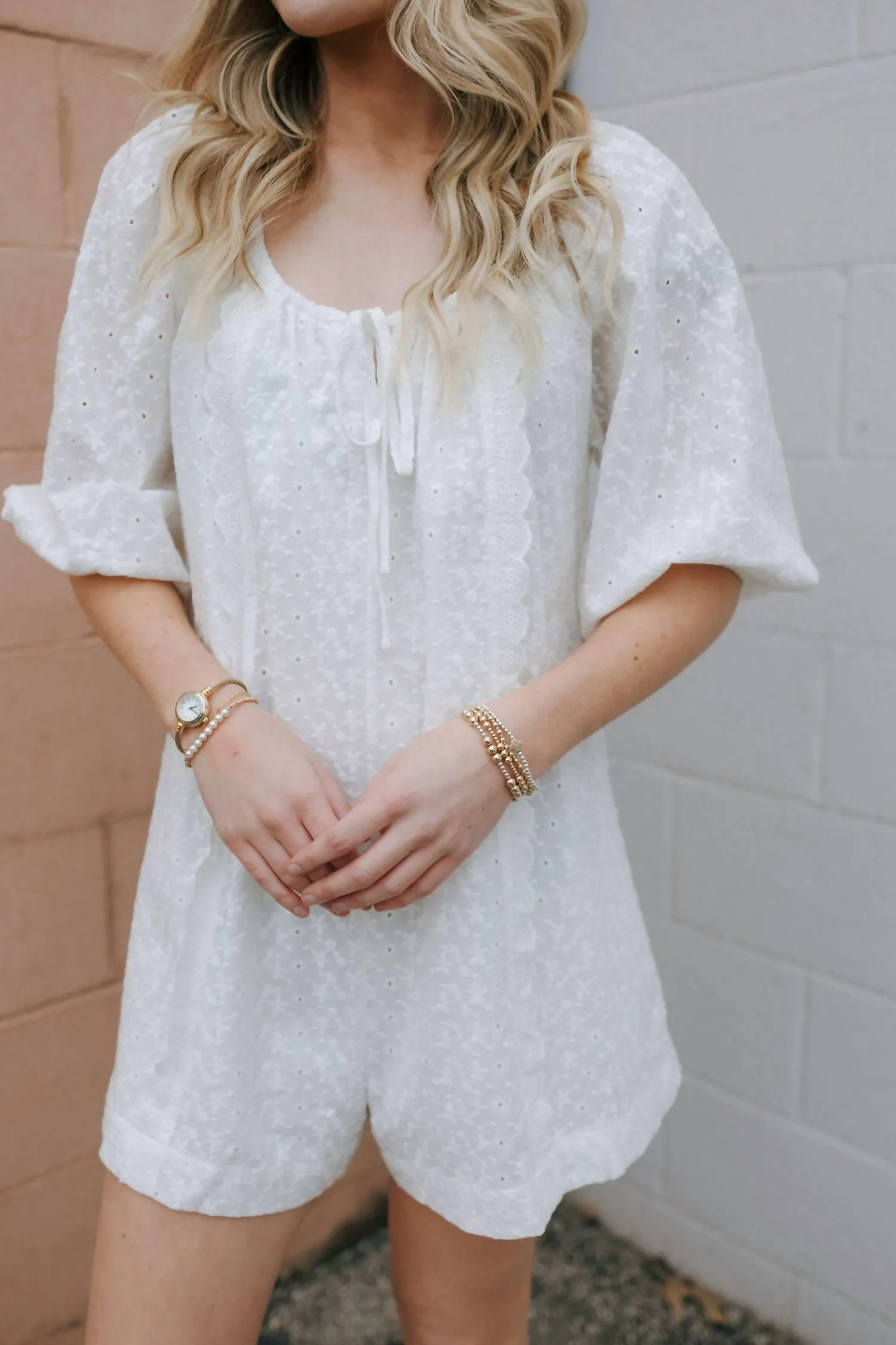 Eyelet Romper In White