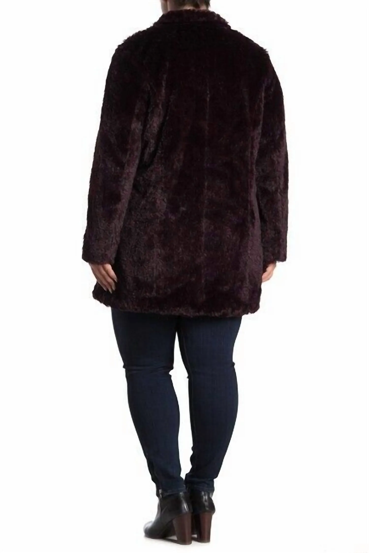 Faux Fur Teddy Coat Mid Length Jacket In Burgundy