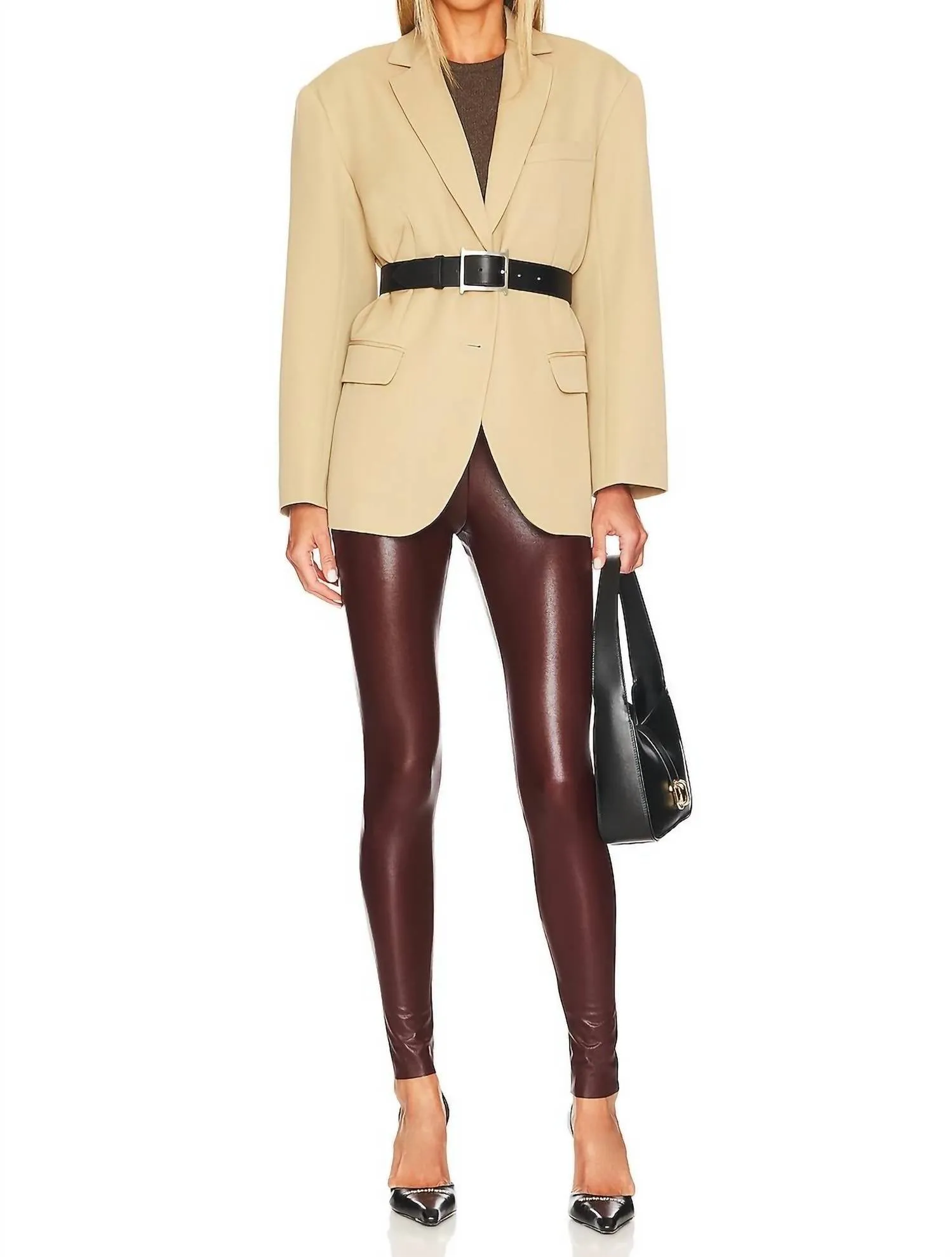 Faux Leather Leggings In Oxblood