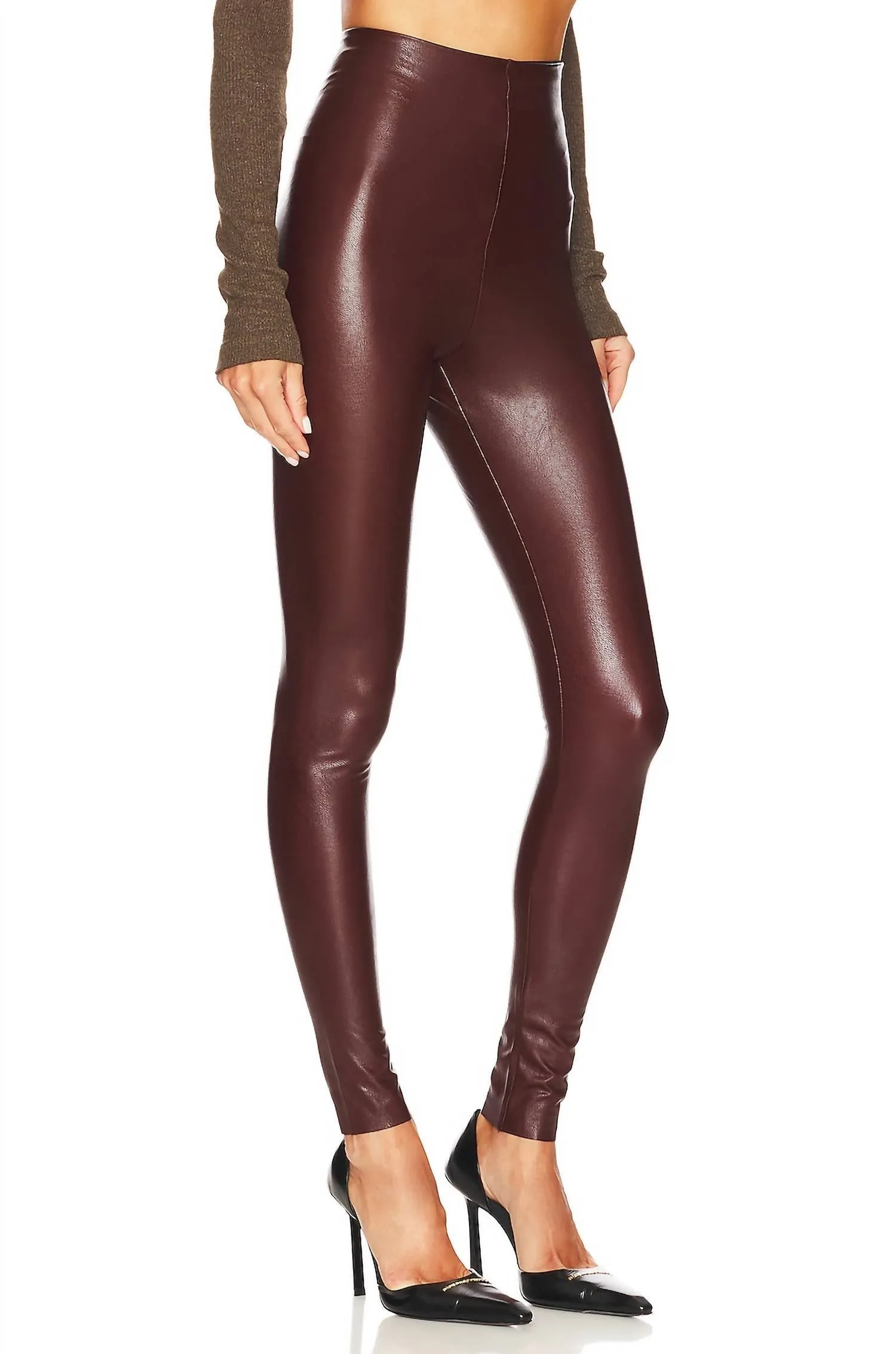 Faux Leather Leggings In Oxblood