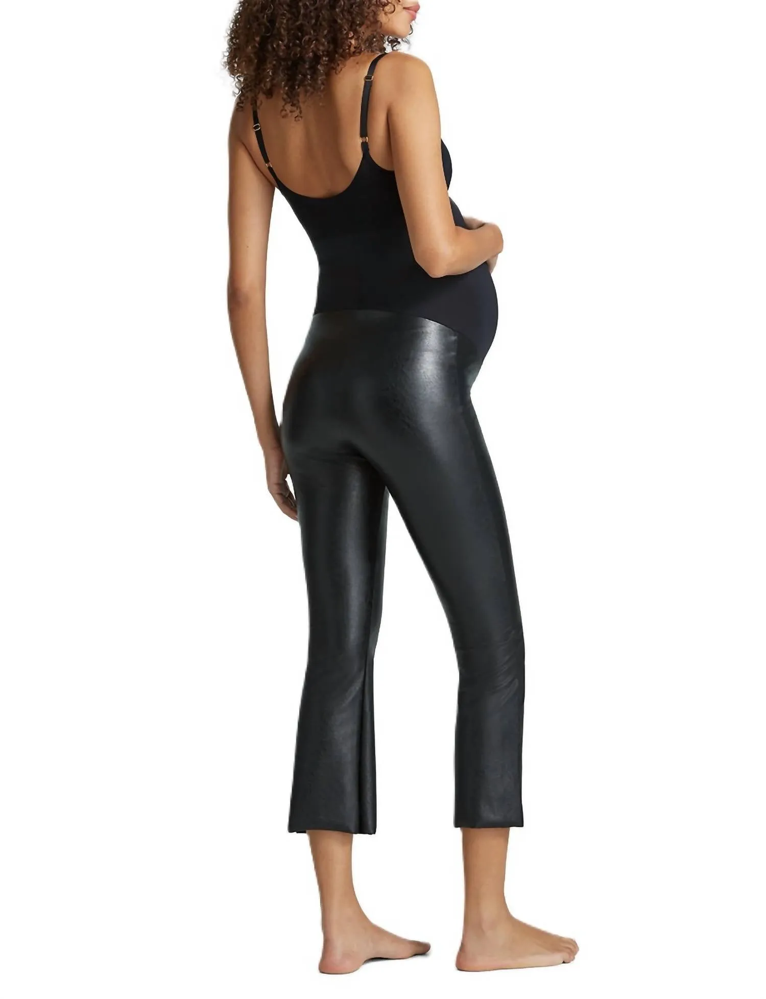 Faux Leather Maternity Cropped Flare Legging In Black