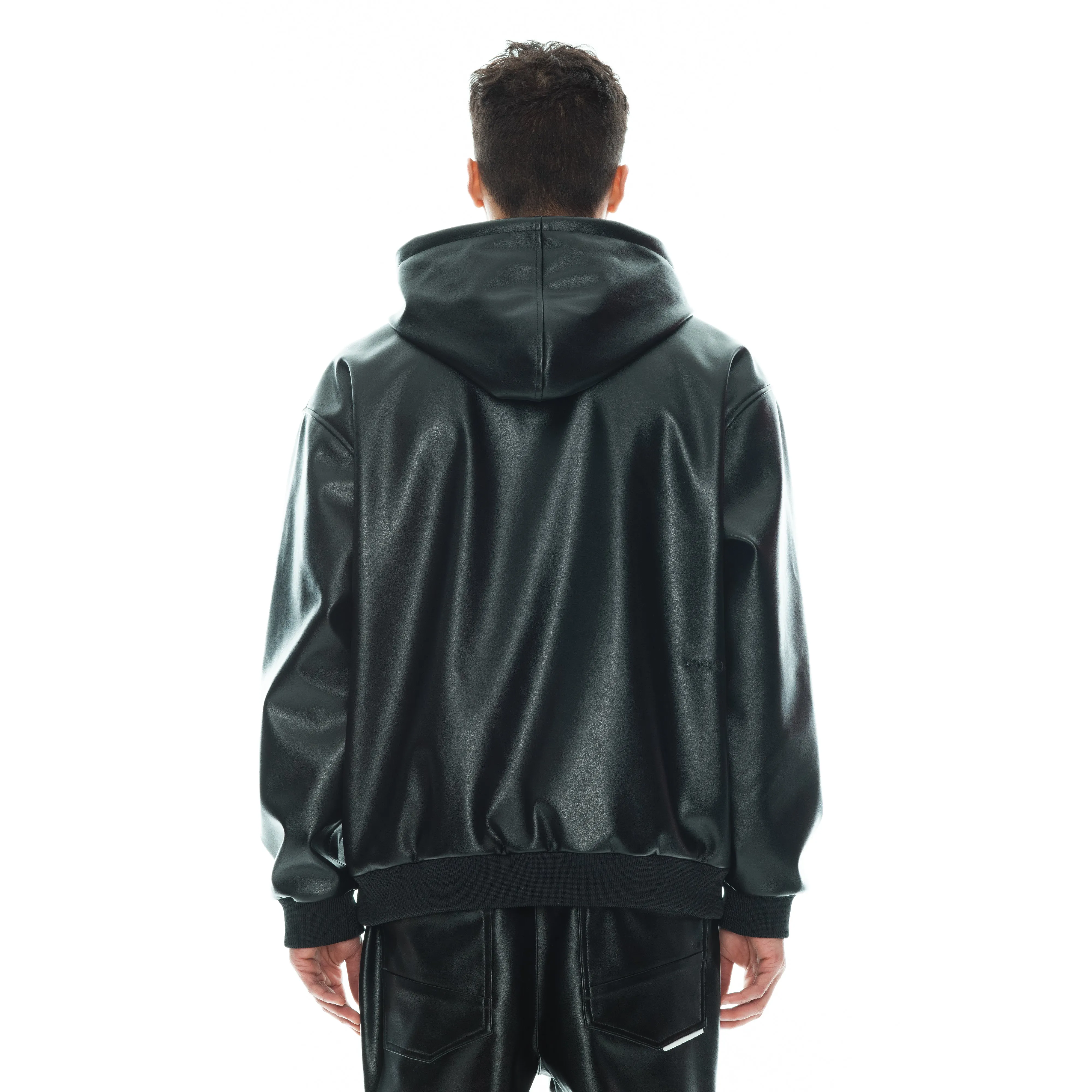 Faux Leather Pullover Sweatshirt In Black
