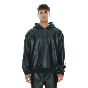 Faux Leather Pullover Sweatshirt In Black
