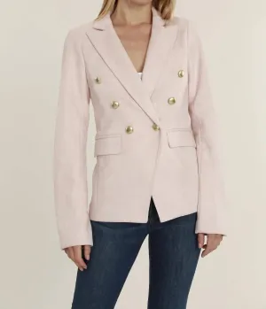 Faux Suede Double Breasted Blazer In Pale Pink