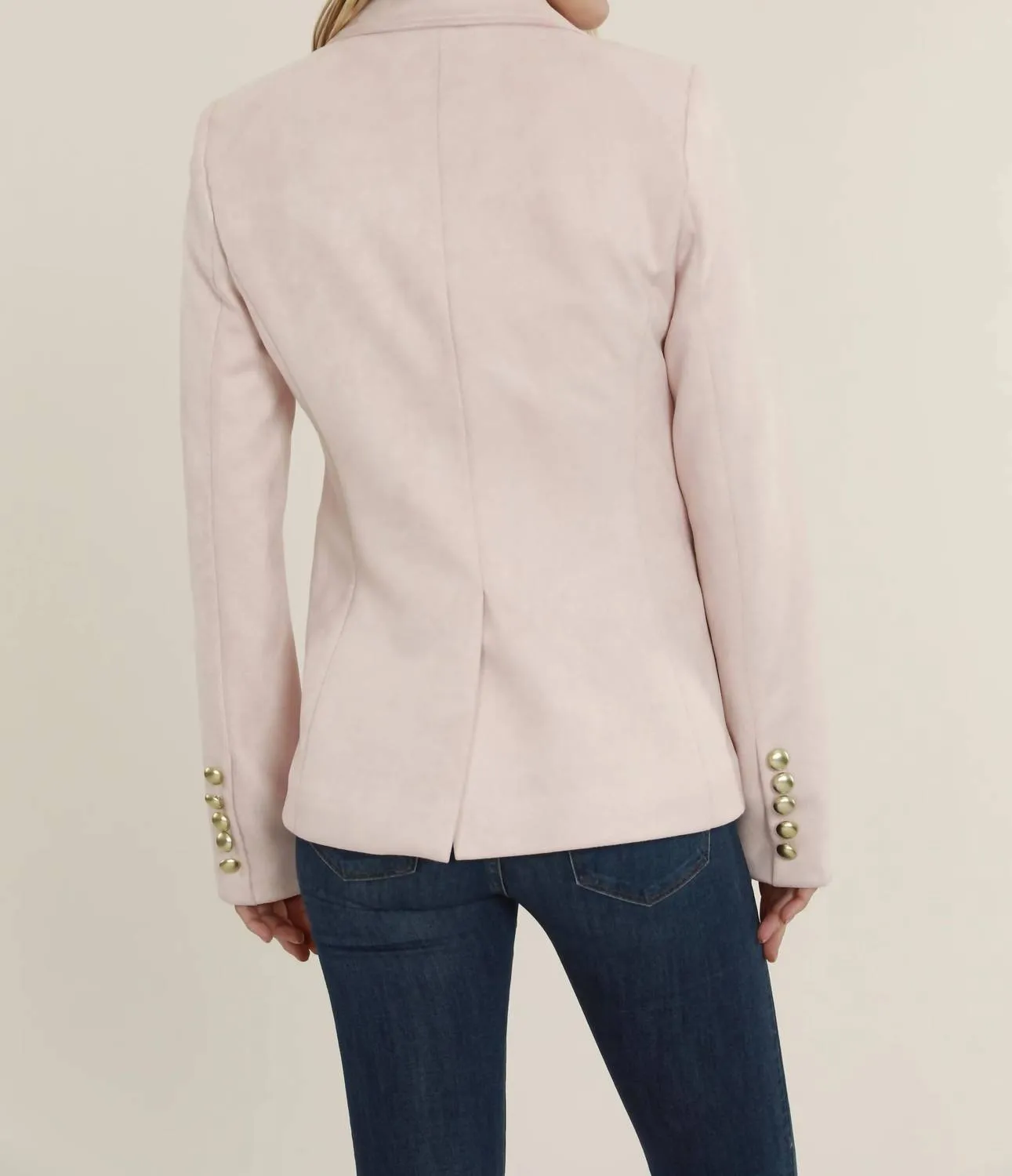 Faux Suede Double Breasted Blazer In Pale Pink